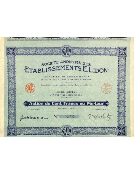 1925 - ETABLISSEMENTS E. LIDON