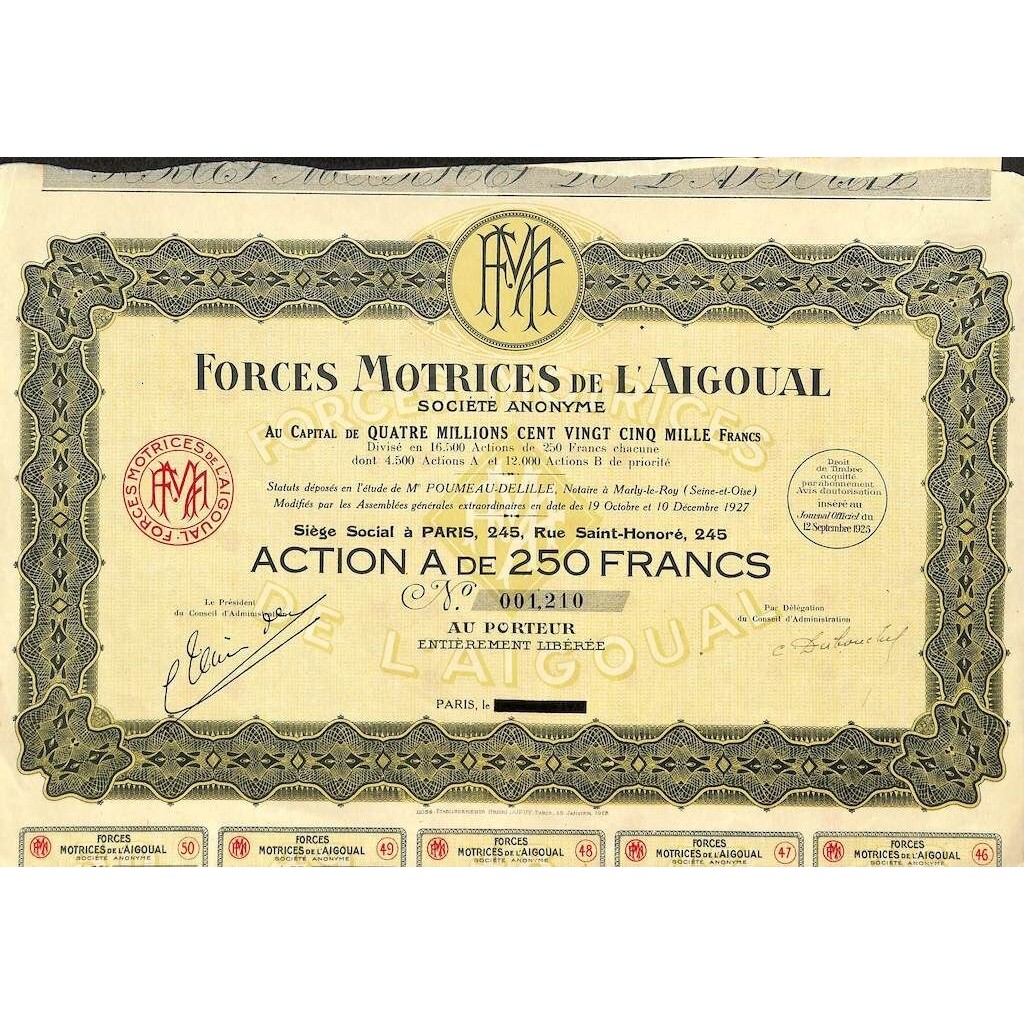 1927 - FORCES MOTRICES DE L'AIGOUAL