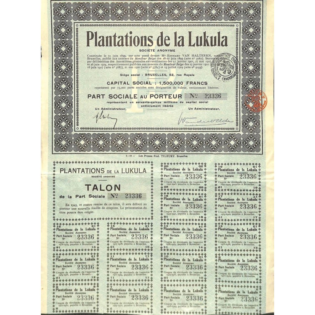 1924 - PLANTATIONS DE LA LUKULA