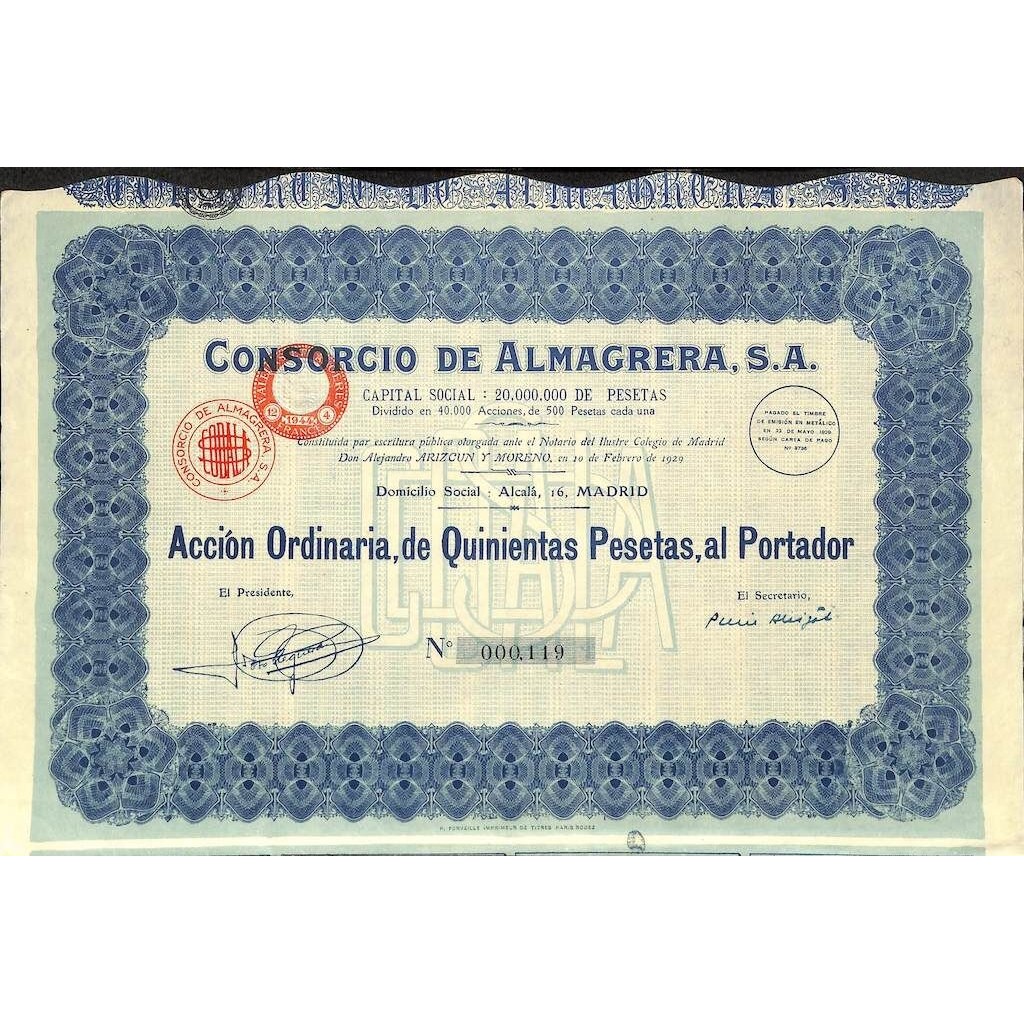 1929 - CONSORCIO DE ALMAGRERA, S. A.