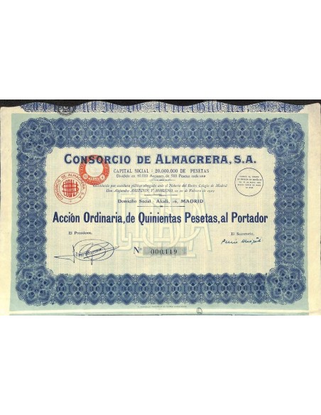 1929 - CONSORCIO DE ALMAGRERA, S. A.