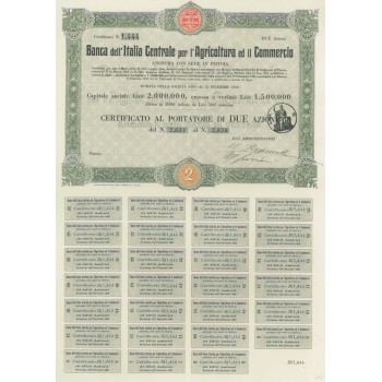 BANCA DELL'ITALIA CENTRALE PER L'AGRICOLTURA ED IL COMMERCIO 2 AZIONI PISTOIA