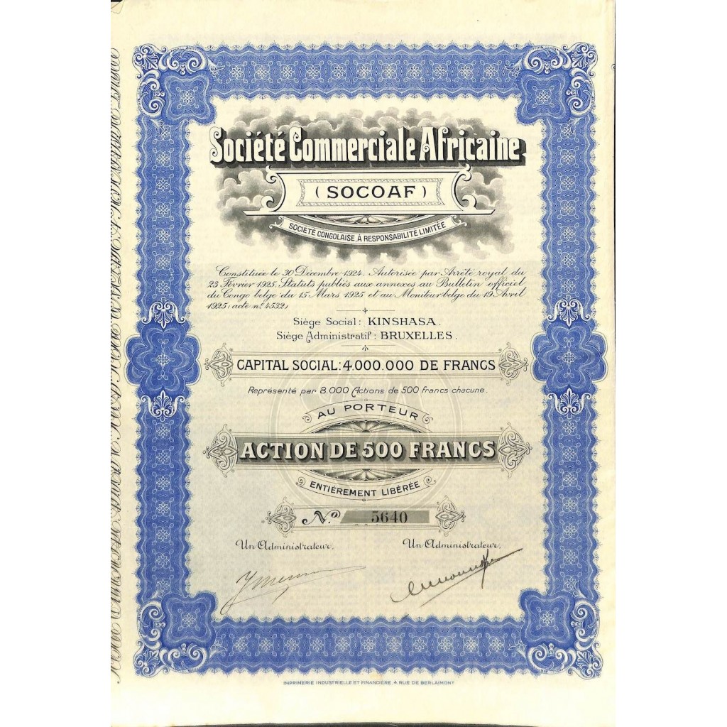 1925 - SOCOAF - SOCIETÉ COMMERCIALE AFRICAINE