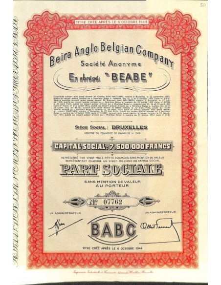 1952 - BEIRA ANGLO BELGIAN COMPANY (BEABE)
