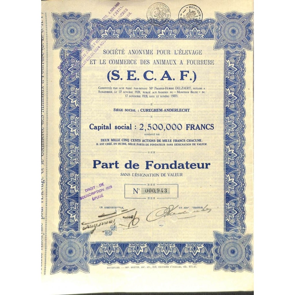 1928 - S.E.C.A.F. (SOC. AN. POUR L'ELEVAGE ET...