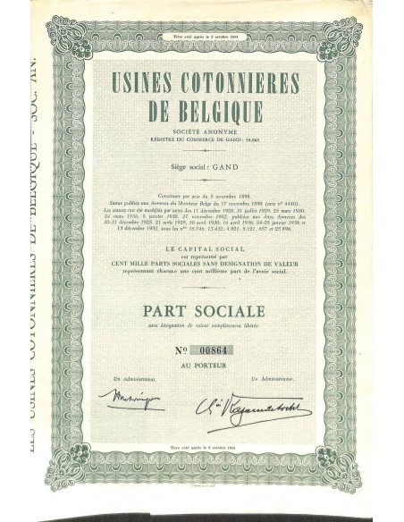 1952 - USINES COTONNIERES DE BELGIQUE