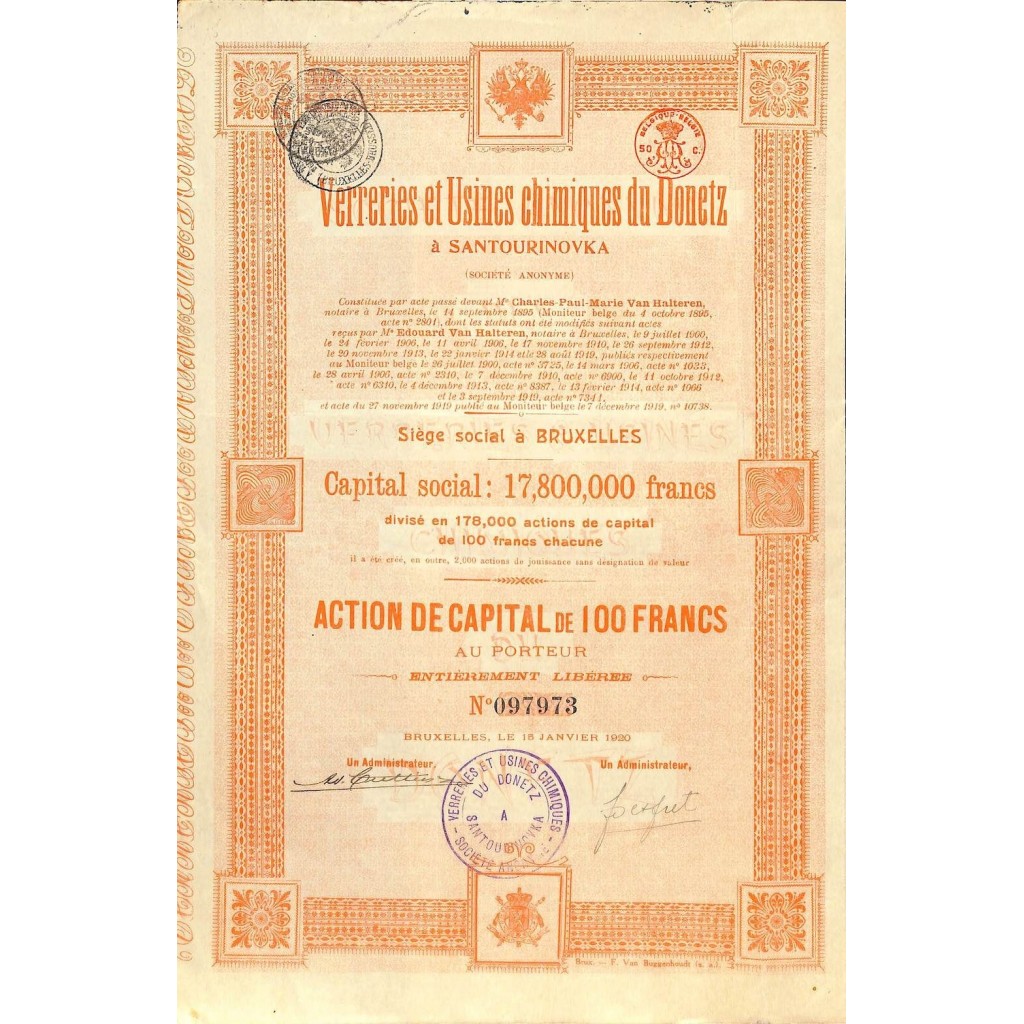 1920 - VERRERIES ET USINES CHIMIQUES DU DONETZ