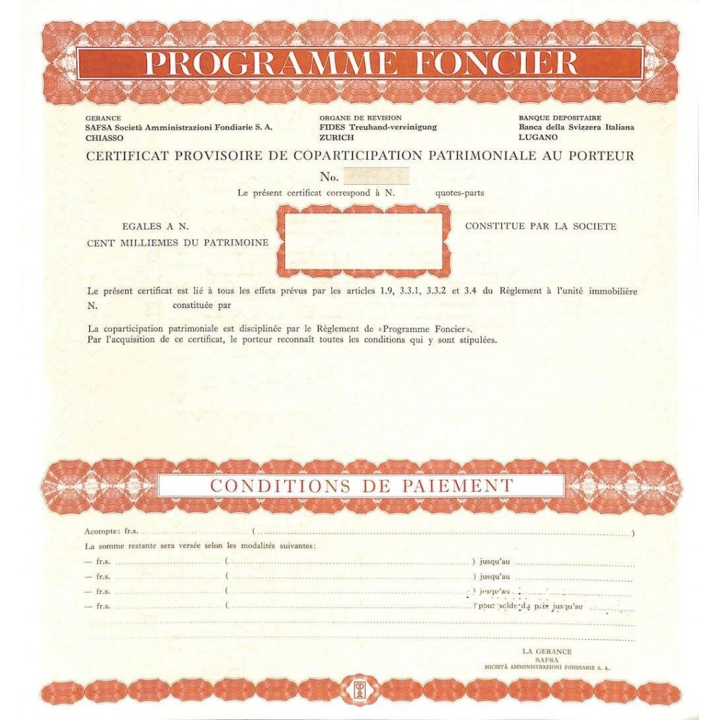 PROGRAMME FONCIER (SAFSA - FIDES - BANCA DELLA...