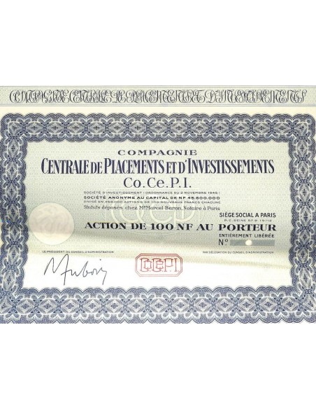 1945 - COMP. CENTRALE DE PLACEMENTS ET D'INVESTISSMENTS