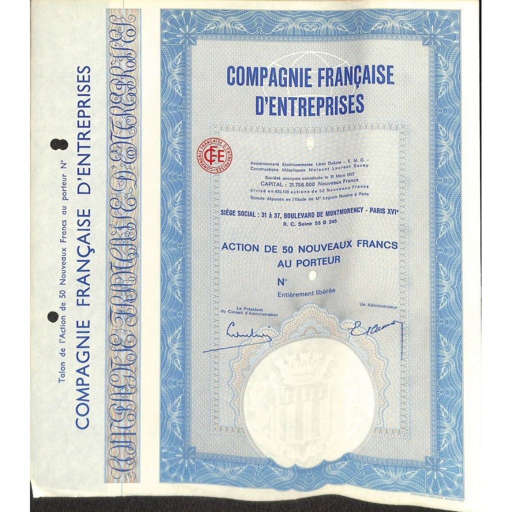 1927 - COMPAGNIE FRANCAISE D'ENTREPRISES