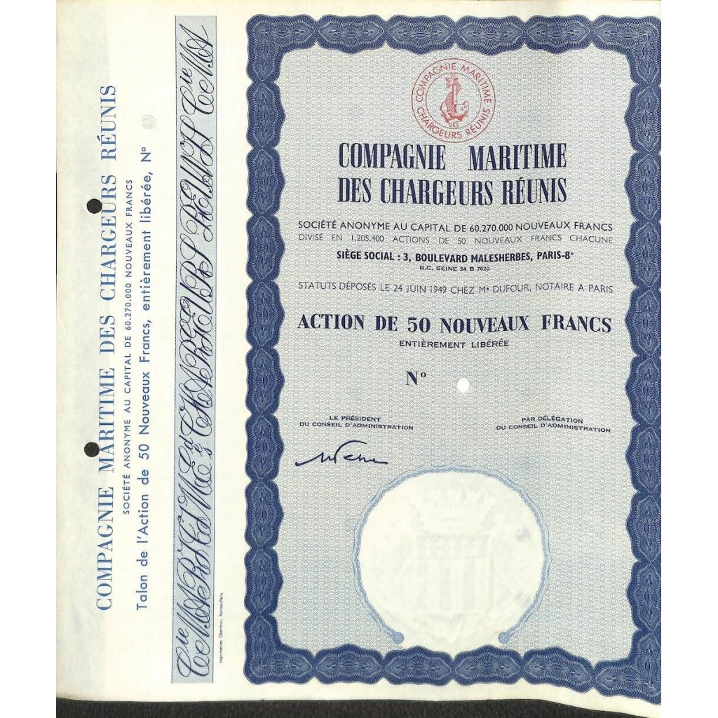 1949 - COMPAGNIE MARITIME DES CHARGEURS REUNIS