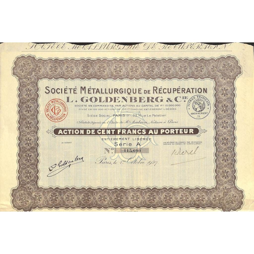 1927 - L. GOLDENBERG ET C.IE - SOC....
