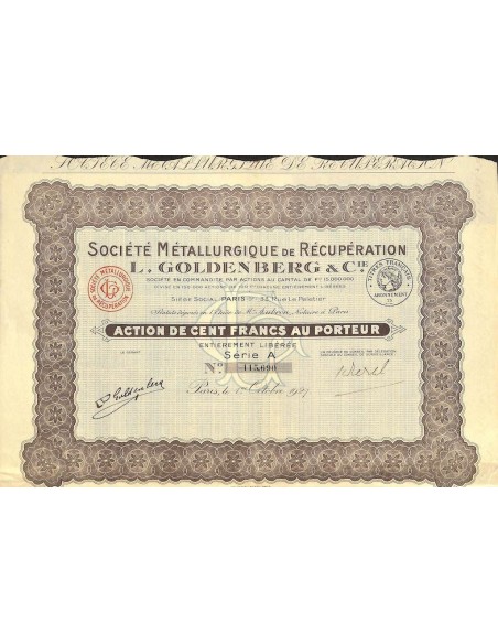 1927 - L. GOLDENBERG ET C.IE - SOC. METALLURGIQUE DE RECUPERATION