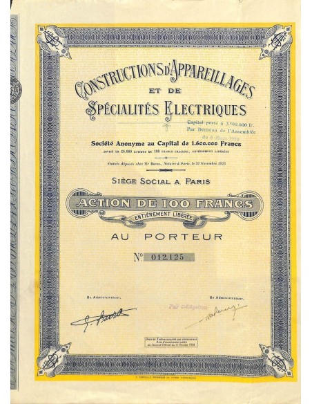 1928 - CONSTRUCTIONS D'APPAREILLAGES ET DE SPECIALITES ELECTRIQUES