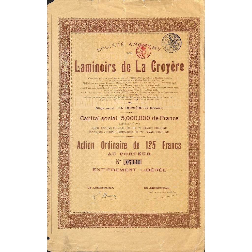 1922 - LAMINOIRS DE LA CROYERE