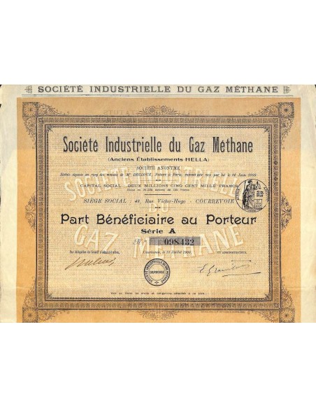 1909 - INDUSTRIELLE DU GAZ METHANE SOC.