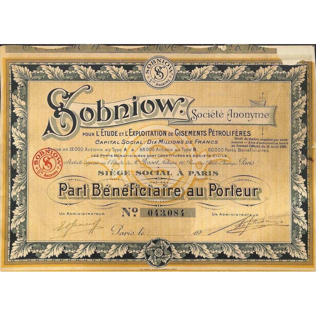 1924 - SOBNIOW SOC. ANON.