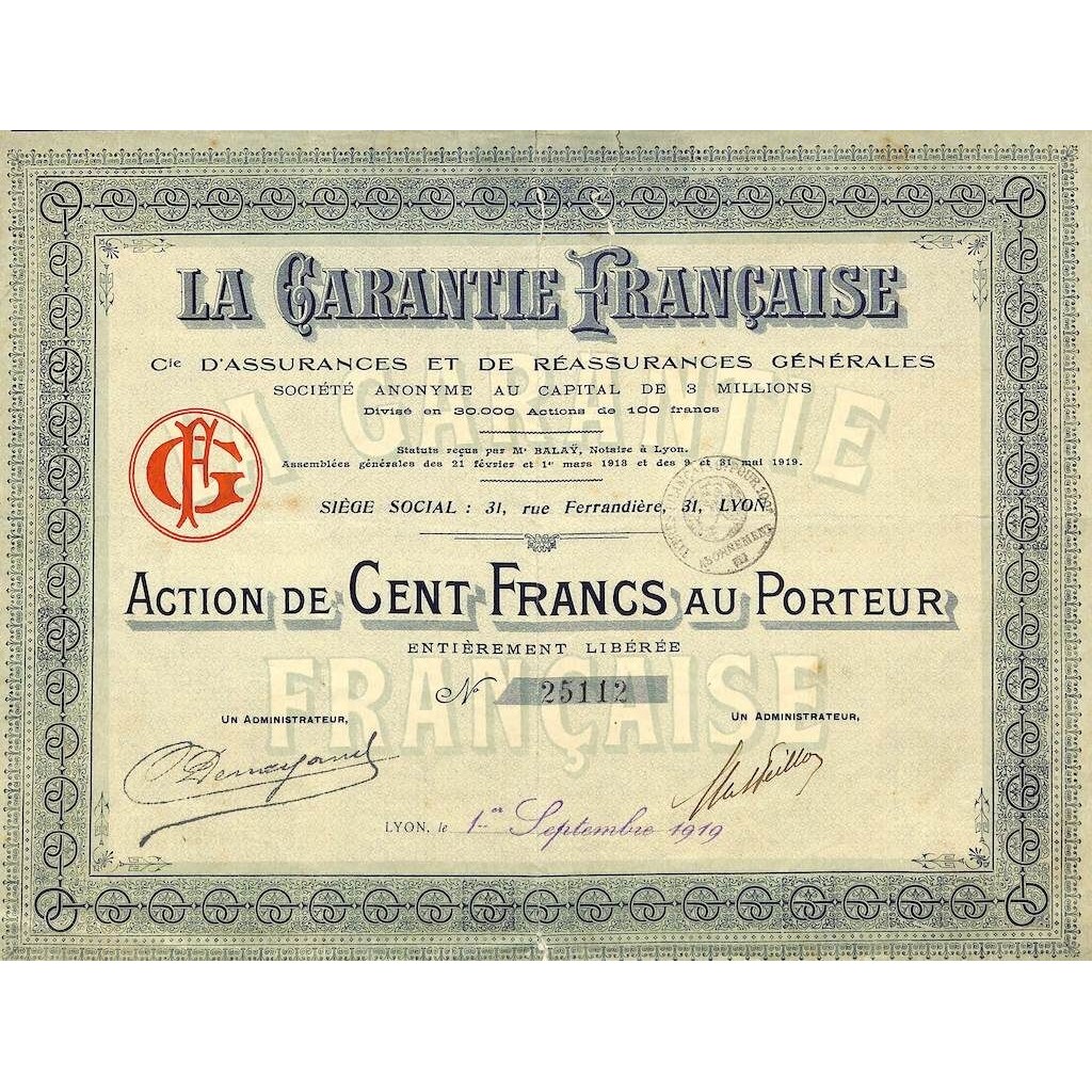 1919 - LA GARANTIE FRANCAISE