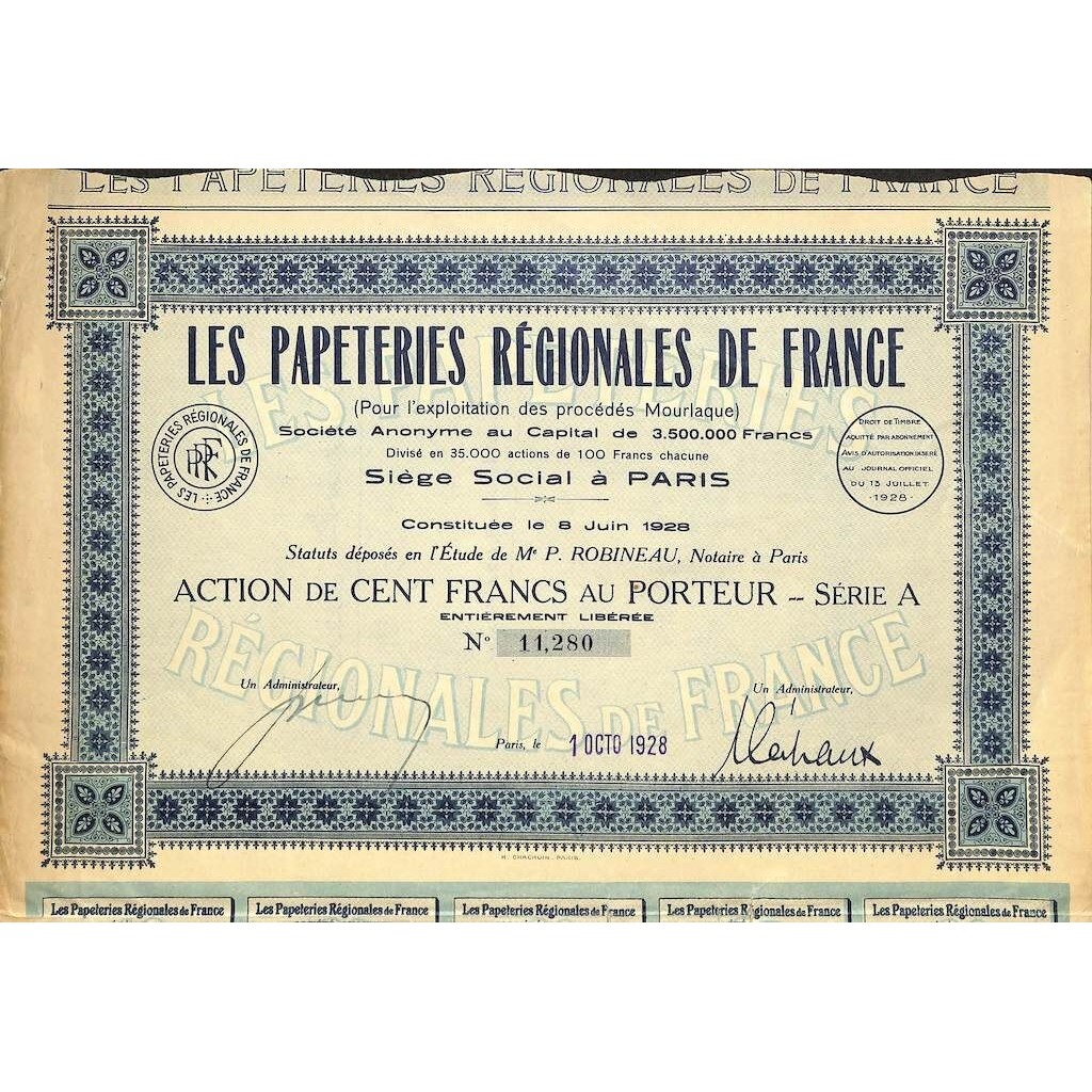 1928 - LES PAPETERIES REGIONALES DE FRANCE