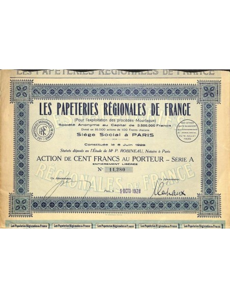 1928 - LES PAPETERIES REGIONALES DE FRANCE