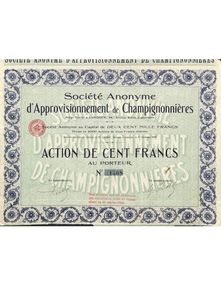 1929 - APPROVISIONNEMENT DE CHAMPIGNONNIERES SOC. ANON.