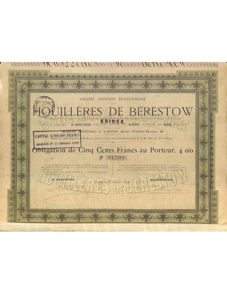 1898 - HOUILLERES DE BERESTOW-KRINKA
