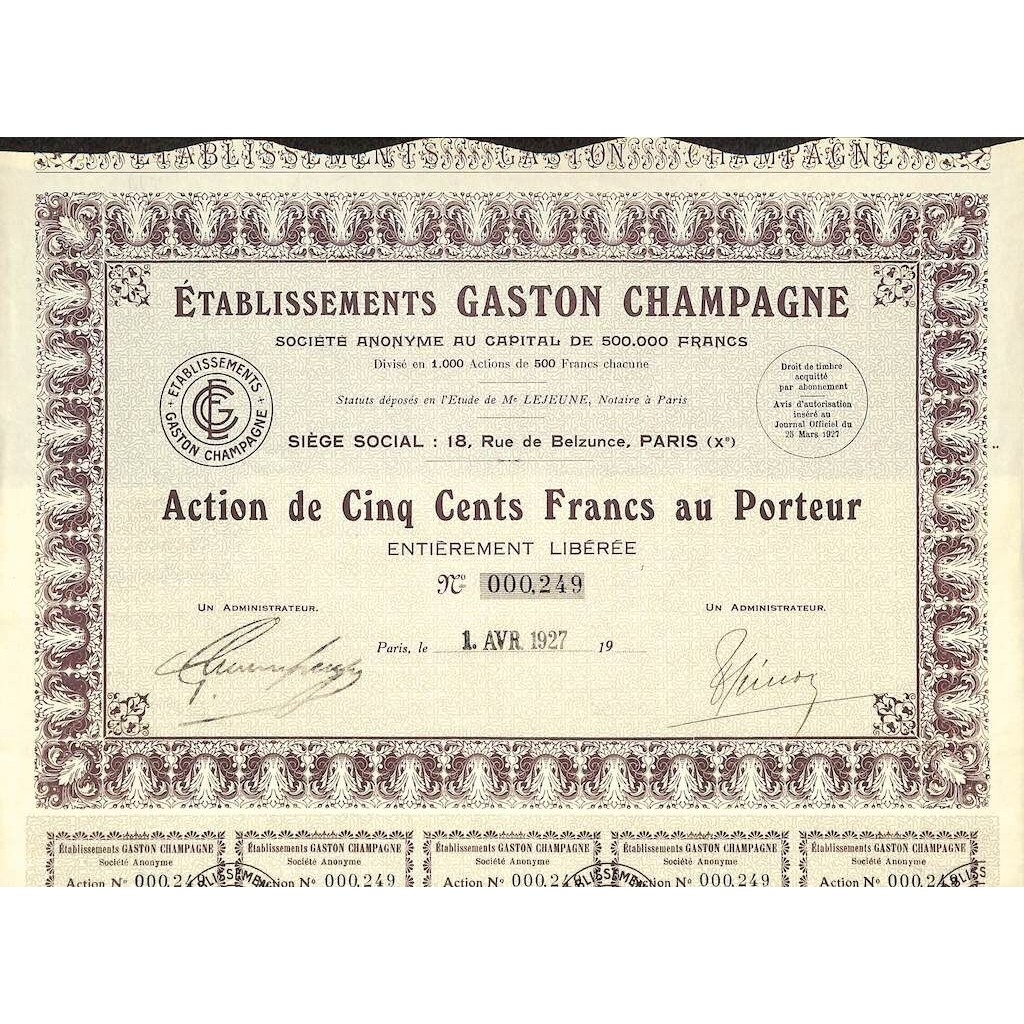 1927 - ETABLISSEMENTS GASTON CHAMPAGNE