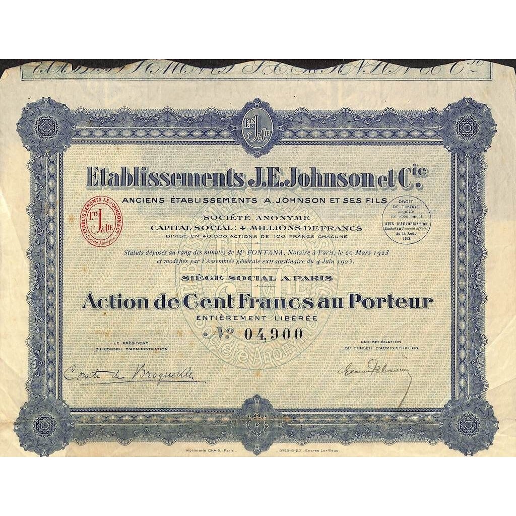 1923 - ETABLISSEMENTS J. E. JOHNSON ET C.IE