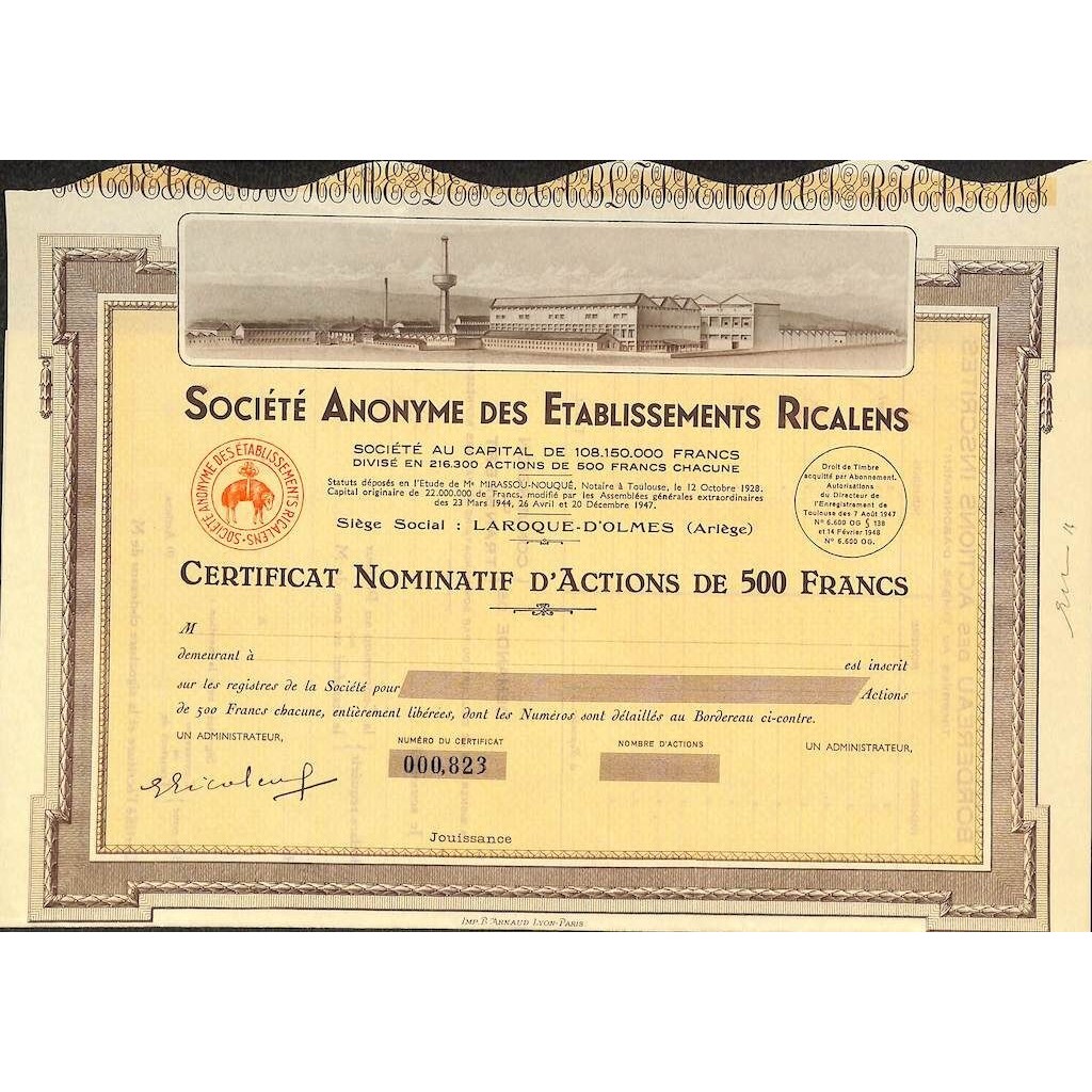 1947 - ETABLISSEMENTS RICALENS SOC. ANON. DES