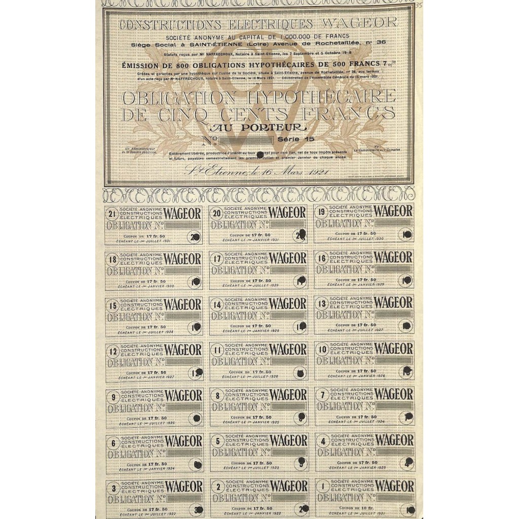 1921 - CONSTRUCTIONS ELECTRIQUES WAGEOR