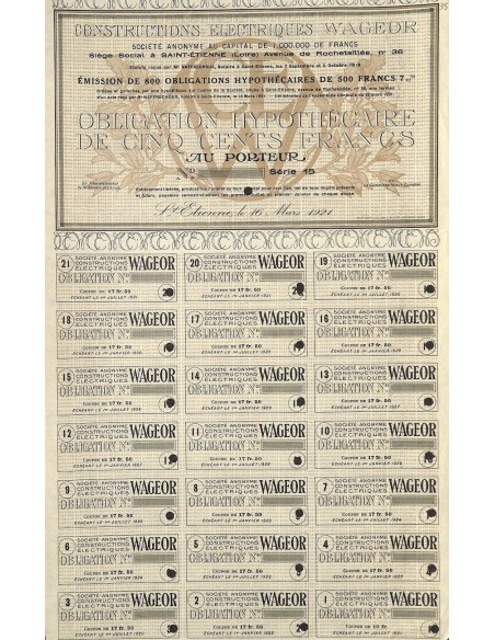 1921 - CONSTRUCTIONS ELECTRIQUES WAGEOR