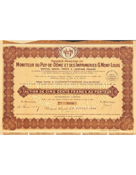 1924 - MONITEUR DU PUY-DE-DOME ET DES IMPRIMERIES G.MONT-LOUIS