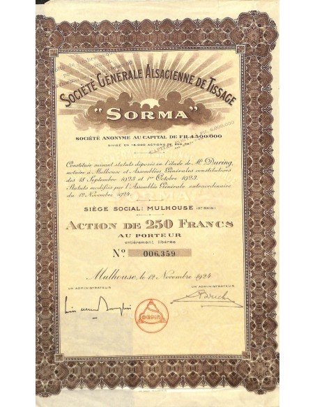 1924 - SORMA - SOC. GENERALE ALSACIENNE DE TISSAGE