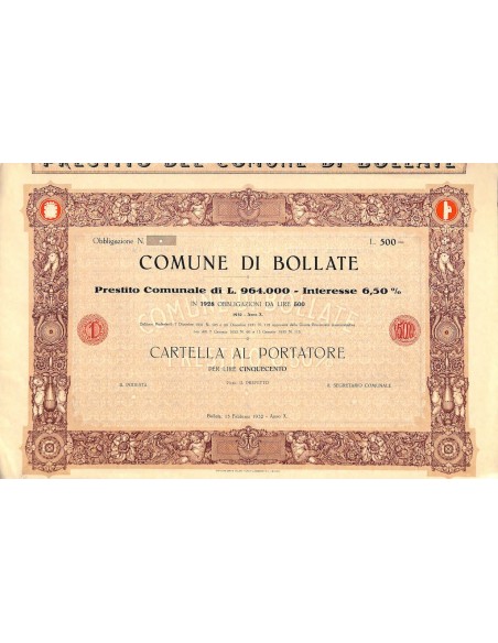 COMUNE DI BOLLATE - 1 CARTELLA AL PORTATRORE - BOLLATE 1932