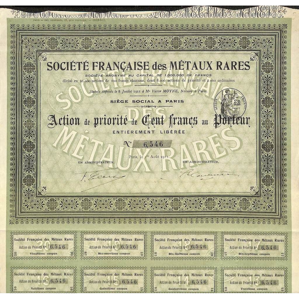 1911 - MÉTAUX RARES SOC. FRANCAISE DES