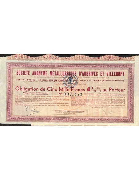 1946 - METALLURGIQUE D'AUBRIVES ET VILLERUPT SOC. ANON.