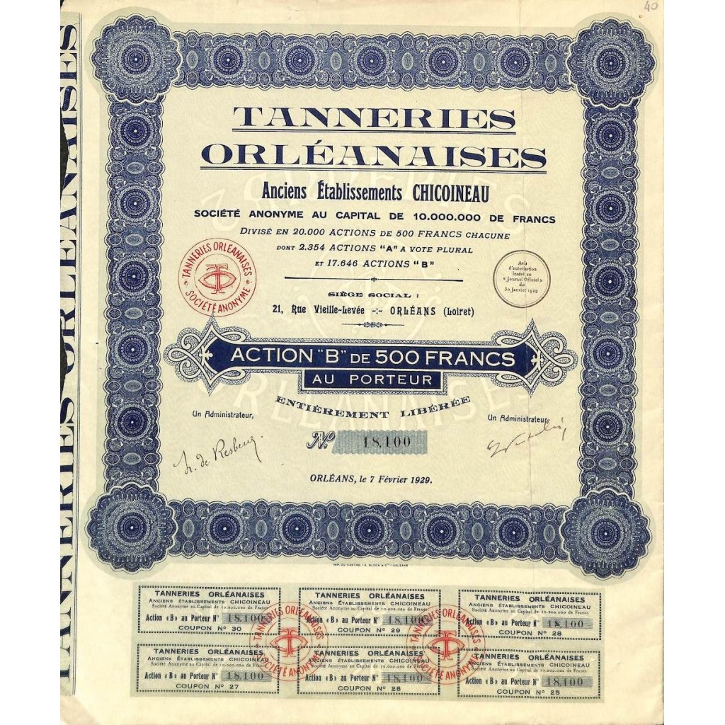 1929 - TANNERIES ORLÉANAISES