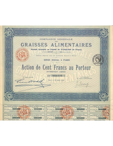 1920 - GRAISSES ALIMENTAIRES COMP. GENERALE DES