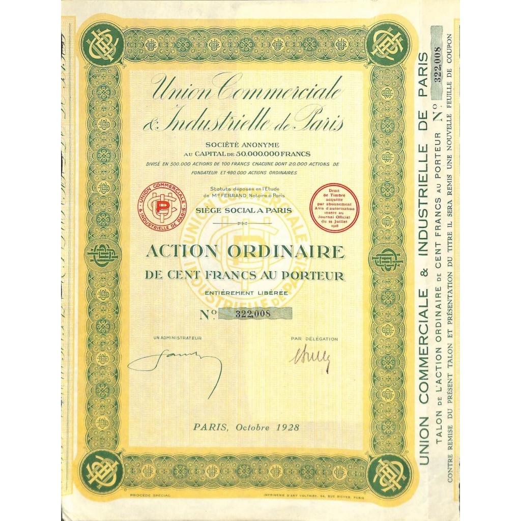 1928 - UNION COMMERCIALE ET INDUSTRIELLE DE PARIS