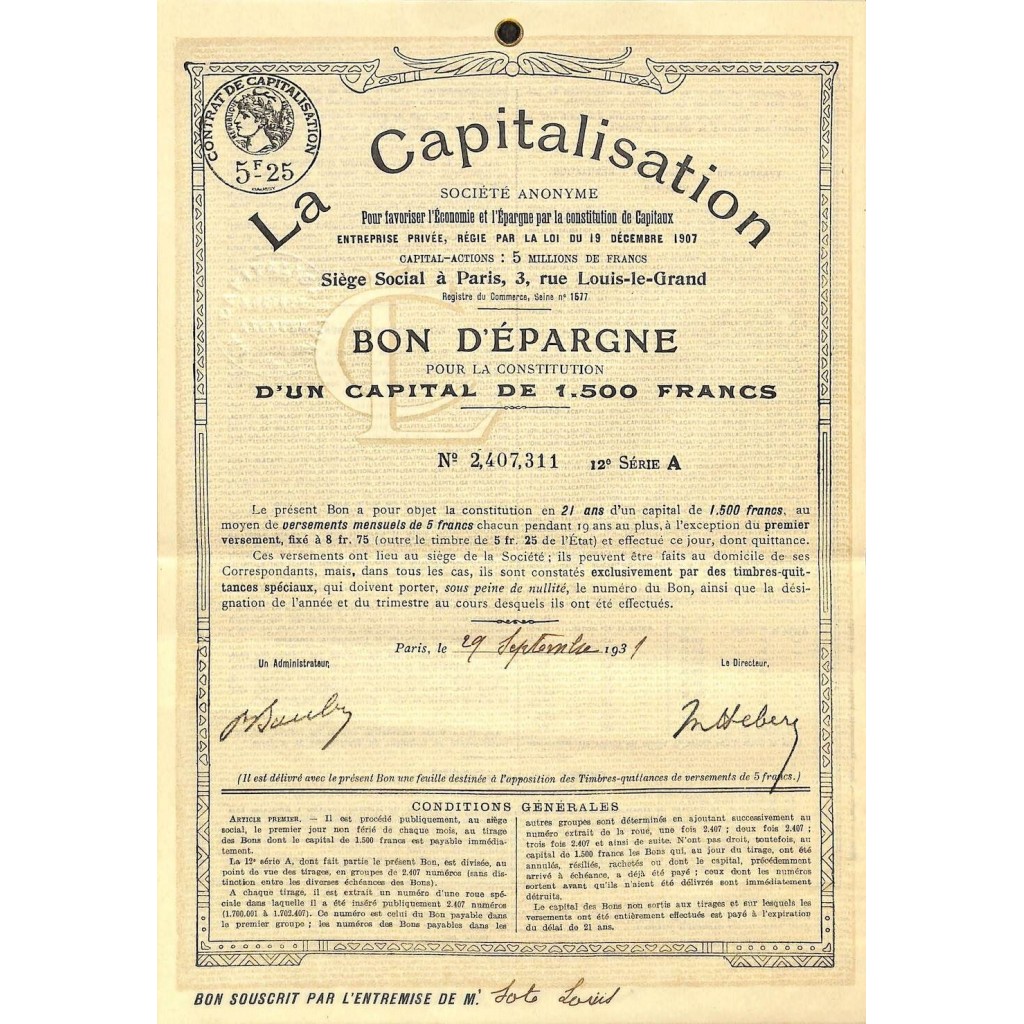 1931 - LA CAPITALISATION