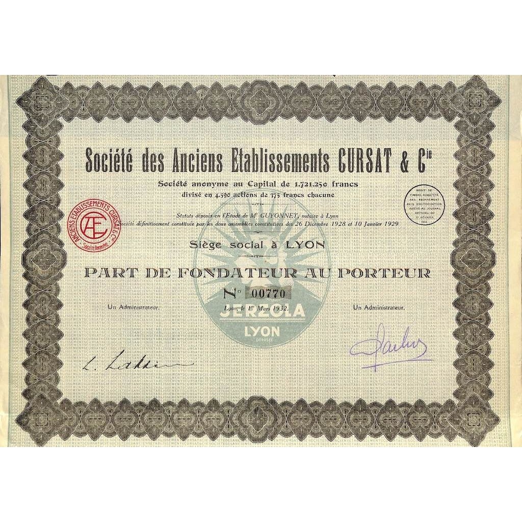1932 - ANCIENS ETABLISSEMENTS CURSAT ET C.IE...