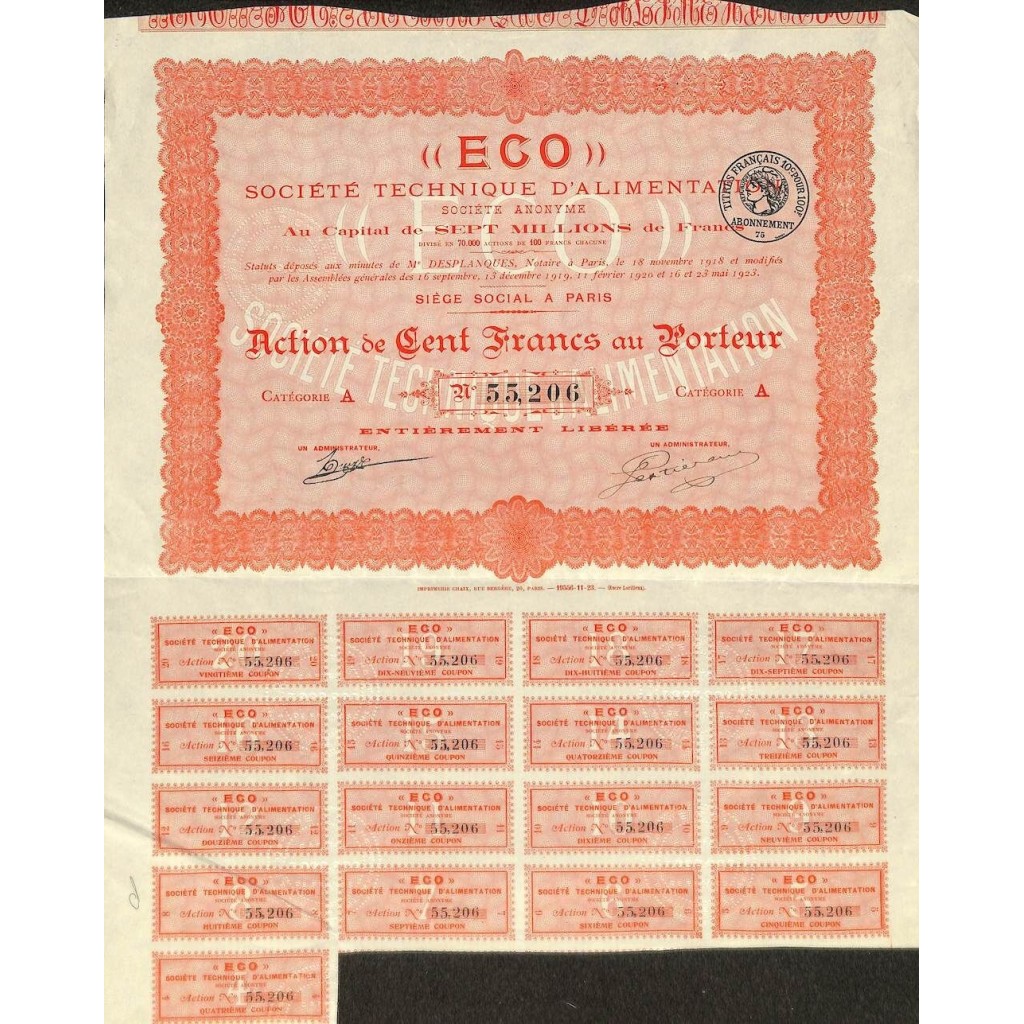 1923 - ECO - SOC. TECHNIQUE D'ALIMENTATION