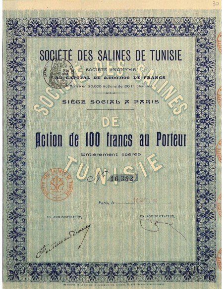 1906 - SALINES DE TUNISIE SOC. DES
