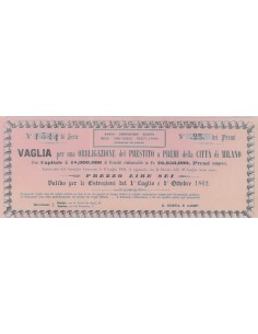 PRESTITO A PREMI DELLA CITTA' DI MILANO - VAGLIA 1 OBBLIGAZIONE 1862