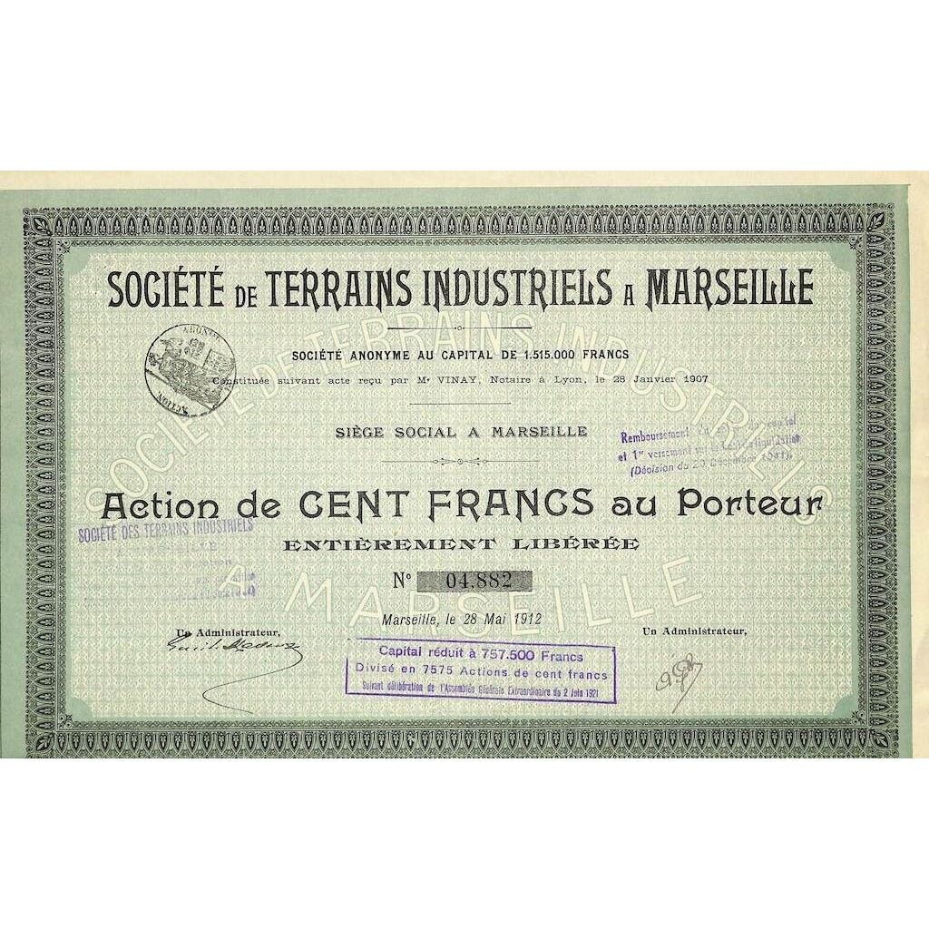 1912 - TERRAINS INDUSTRIELS A MARSEILLE SOC. DE