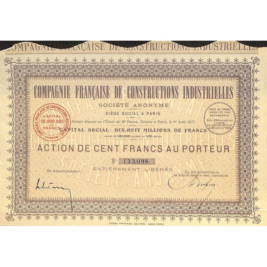 1924 - COMPAGNIE FRANCAISE DE CONSTRUCTIONS INDUSTRIELLES