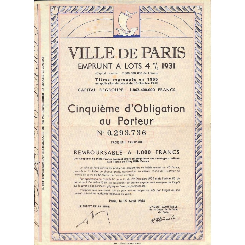 1954 - VILLE DE PARIS