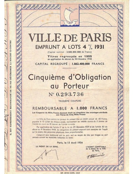 1954 - VILLE DE PARIS