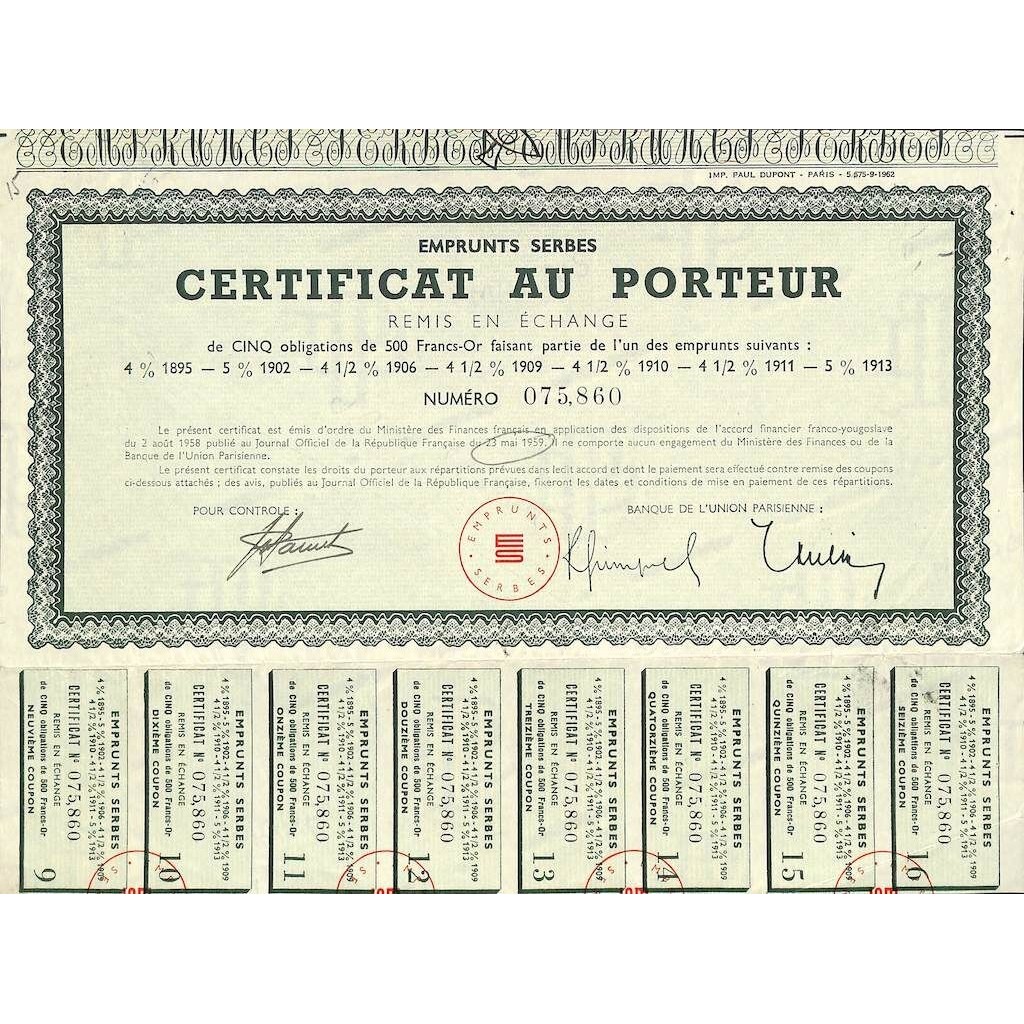 1959 - EMPRUNTS SERBES