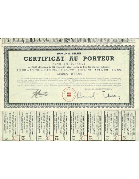 1959 - EMPRUNTS SERBES